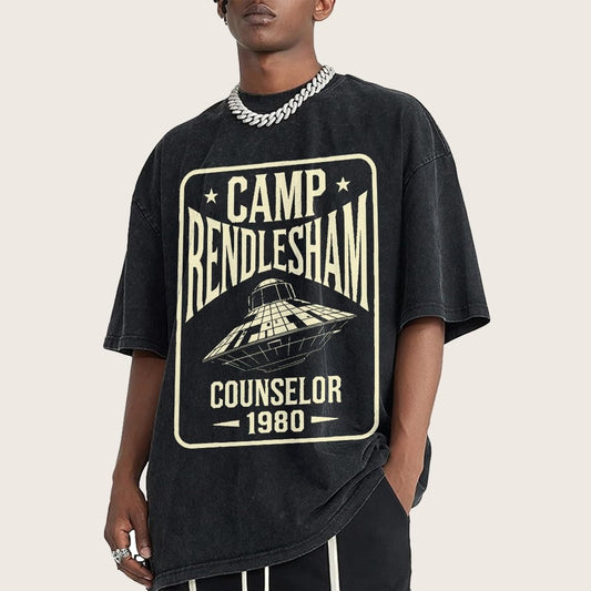 Camp Rendlesham Counselor 1980 UFO Vintage Distressed T-shirt