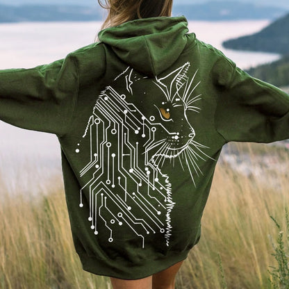 Cat Printed Back Cotton Hoodie