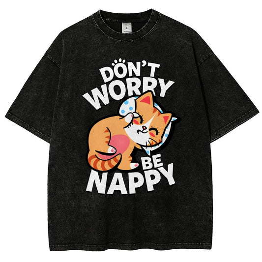 Cute Kawaii Pet Cat Don't Worry Vintage Distressed T-shirt