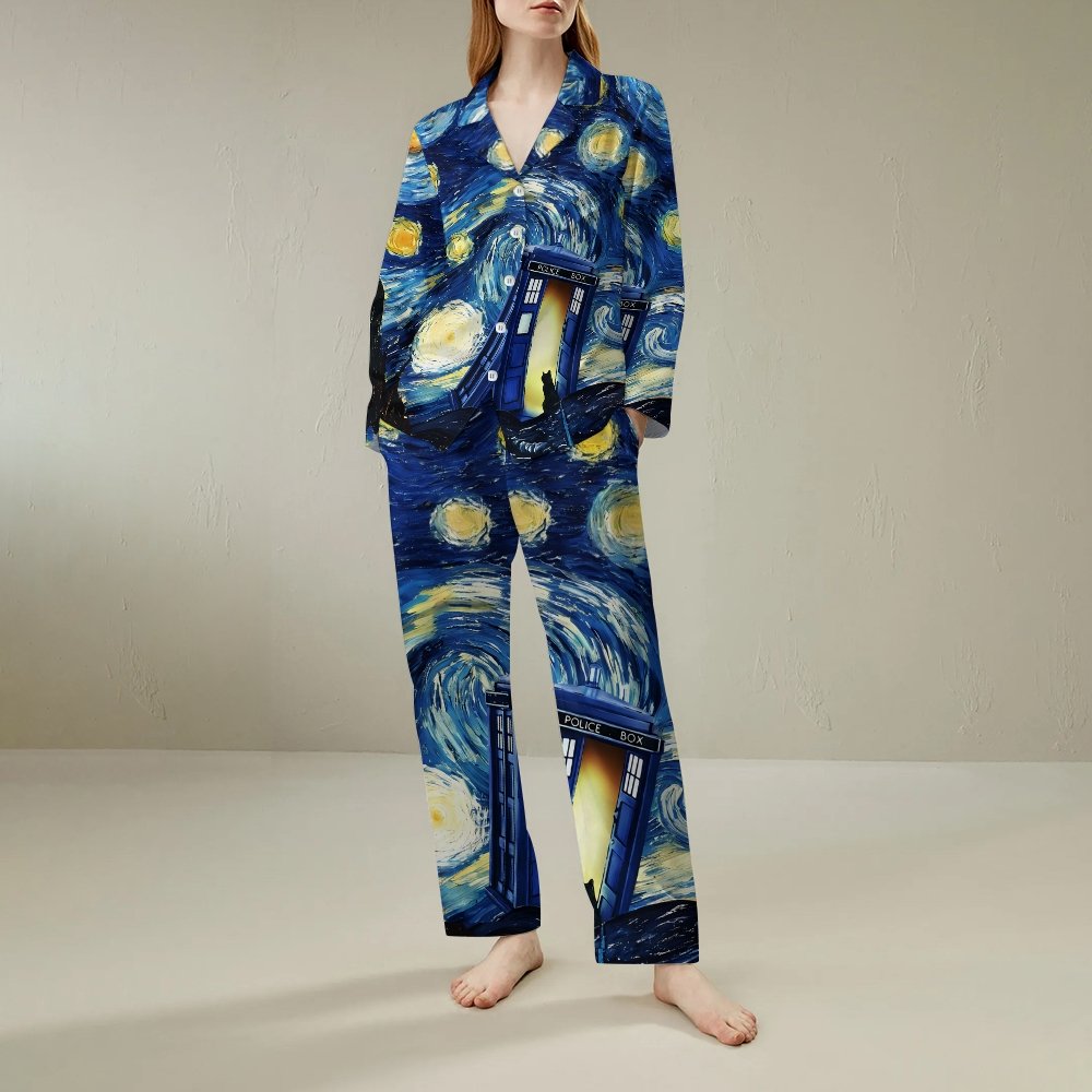 Starry Phone Booth Geek Long Sleeve Pajama Set