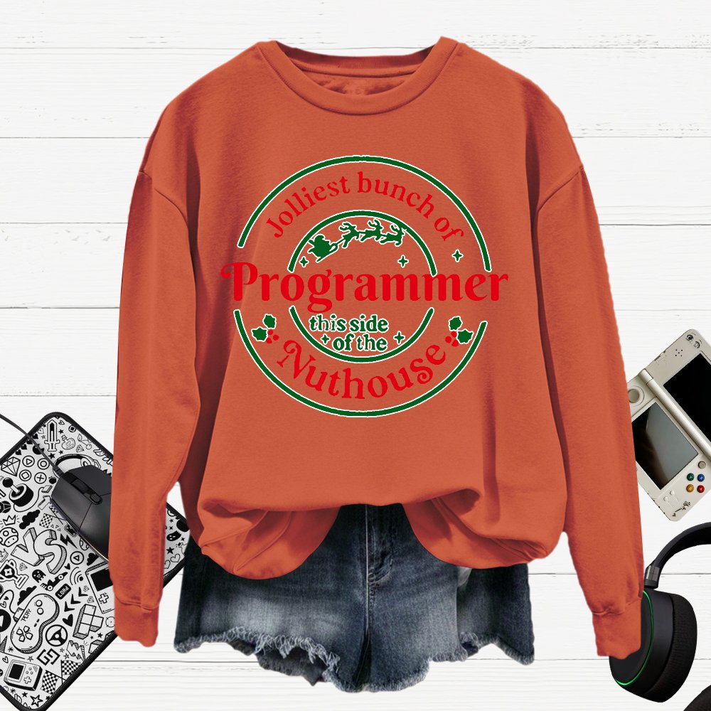 Jolliest Bunch Of Programmer Christmas Cotton Pullover Sweatshirt