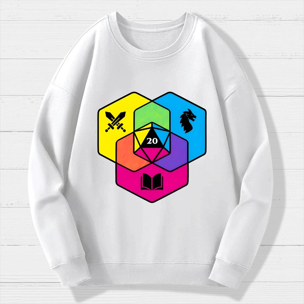 RPG CMYK Dice Venn Diagram Geek Cotton Sweatshirt