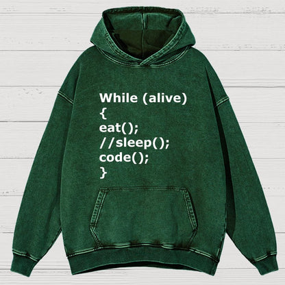While Alive Eat No Sleep Code Vintage Distressed Hoodie