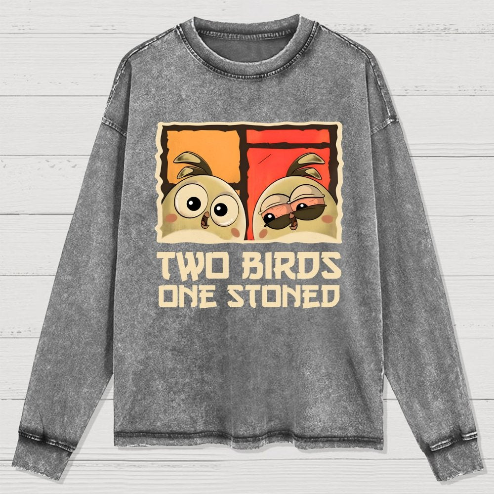 Two Birds One Stoned Washed Long Sleeve Tee