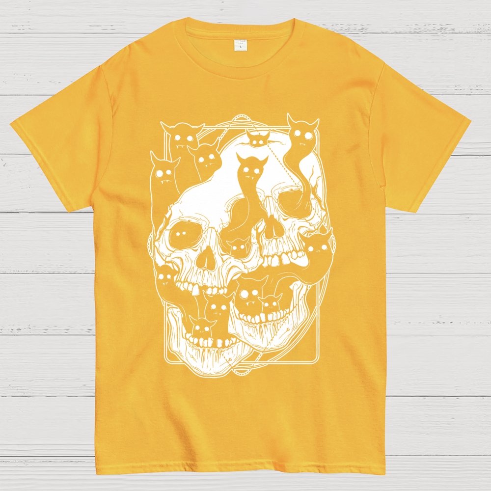 Cat Ghost Double Skull Unisex Geek T-Shirt