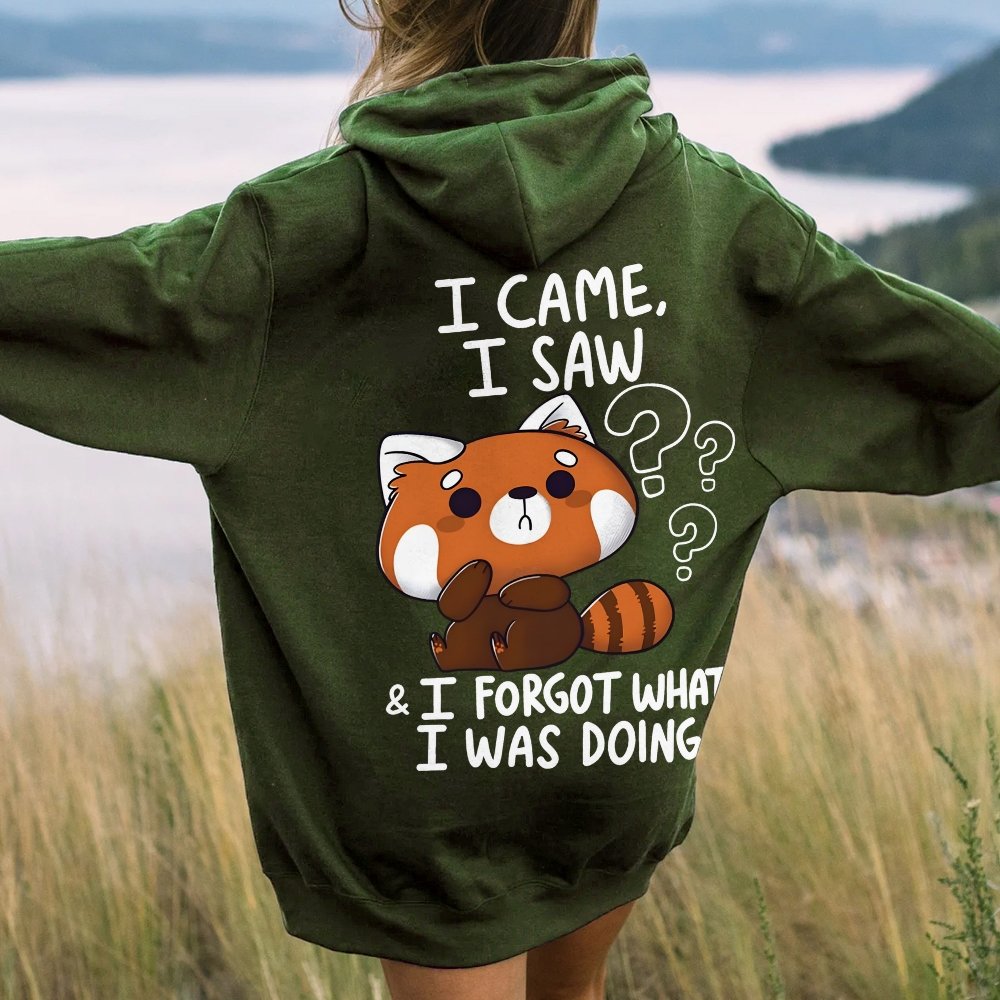 Forgetful Red Panda Printed Back Unisex Cotton Hoodie
