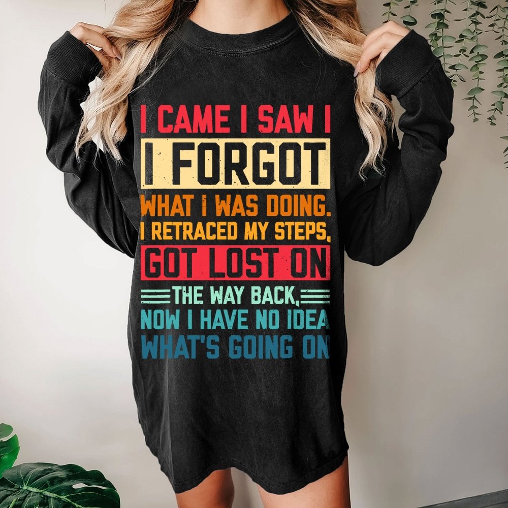I Came I Saw I Forgot What I Was Doing Sarcastic Washed Long Sleeve Tee