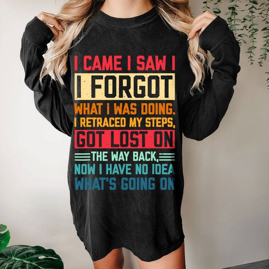 I Came I Saw I Forgot What I Was Doing Sarcastic Washed Long Sleeve Tee