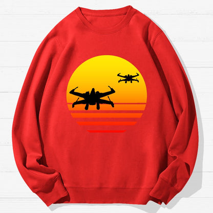 Sunset And Fighter Planes Geek Cotton Sweatshirt