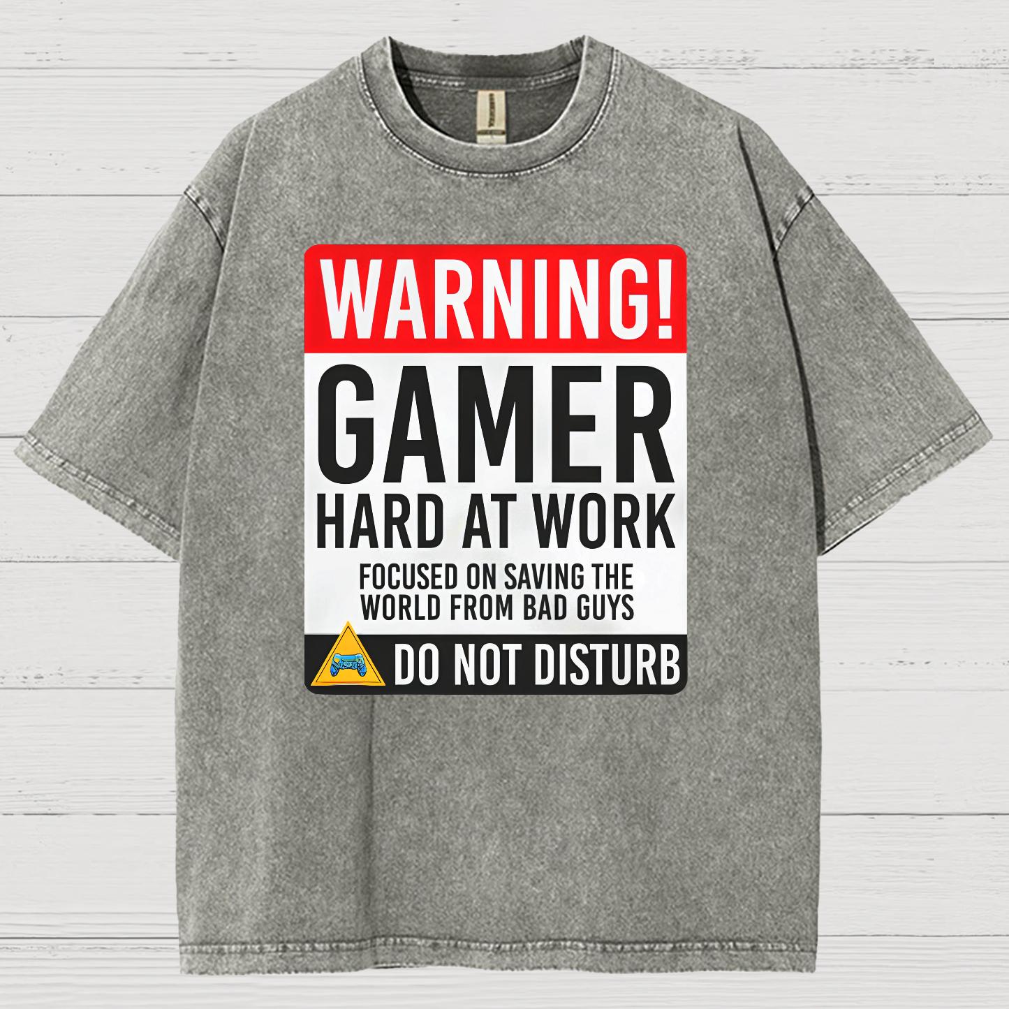 Warning Gamer Hard At Work - Geek Gamer Vintage Distressed T-shirt