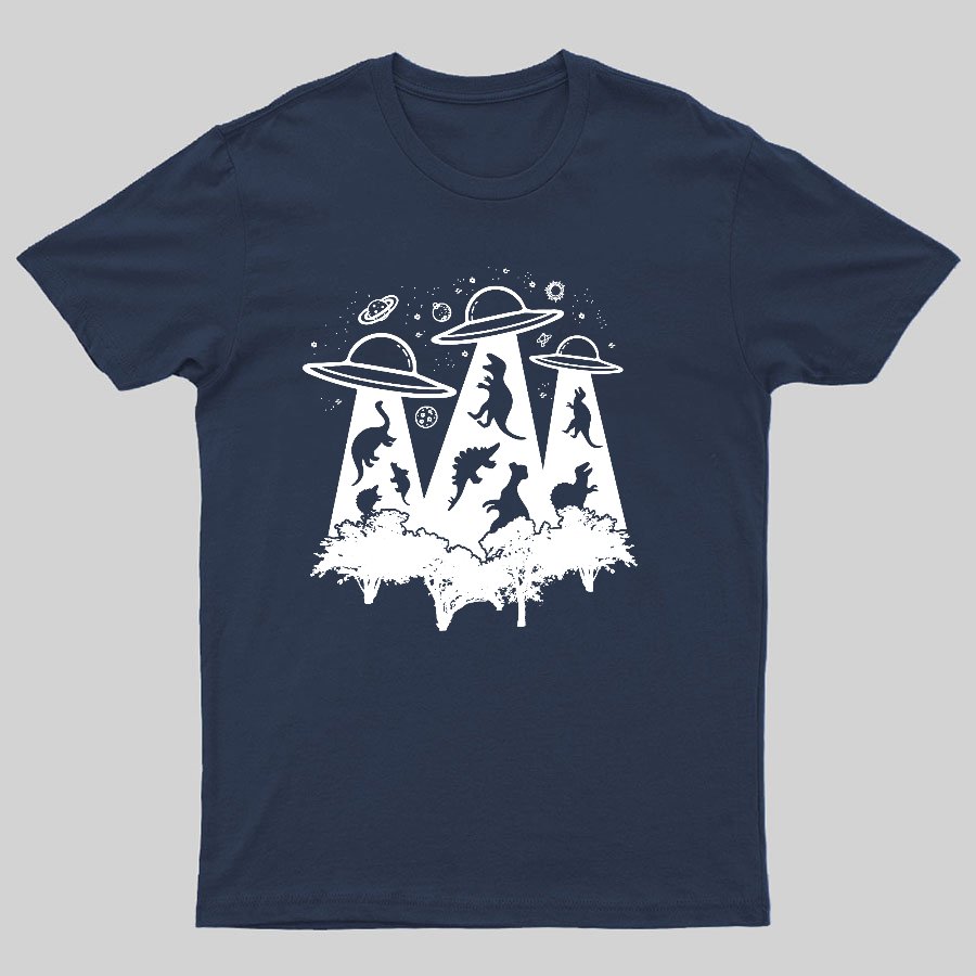 Dinosaur Alien Abduction Unisex Adult Geeky T-Shirt