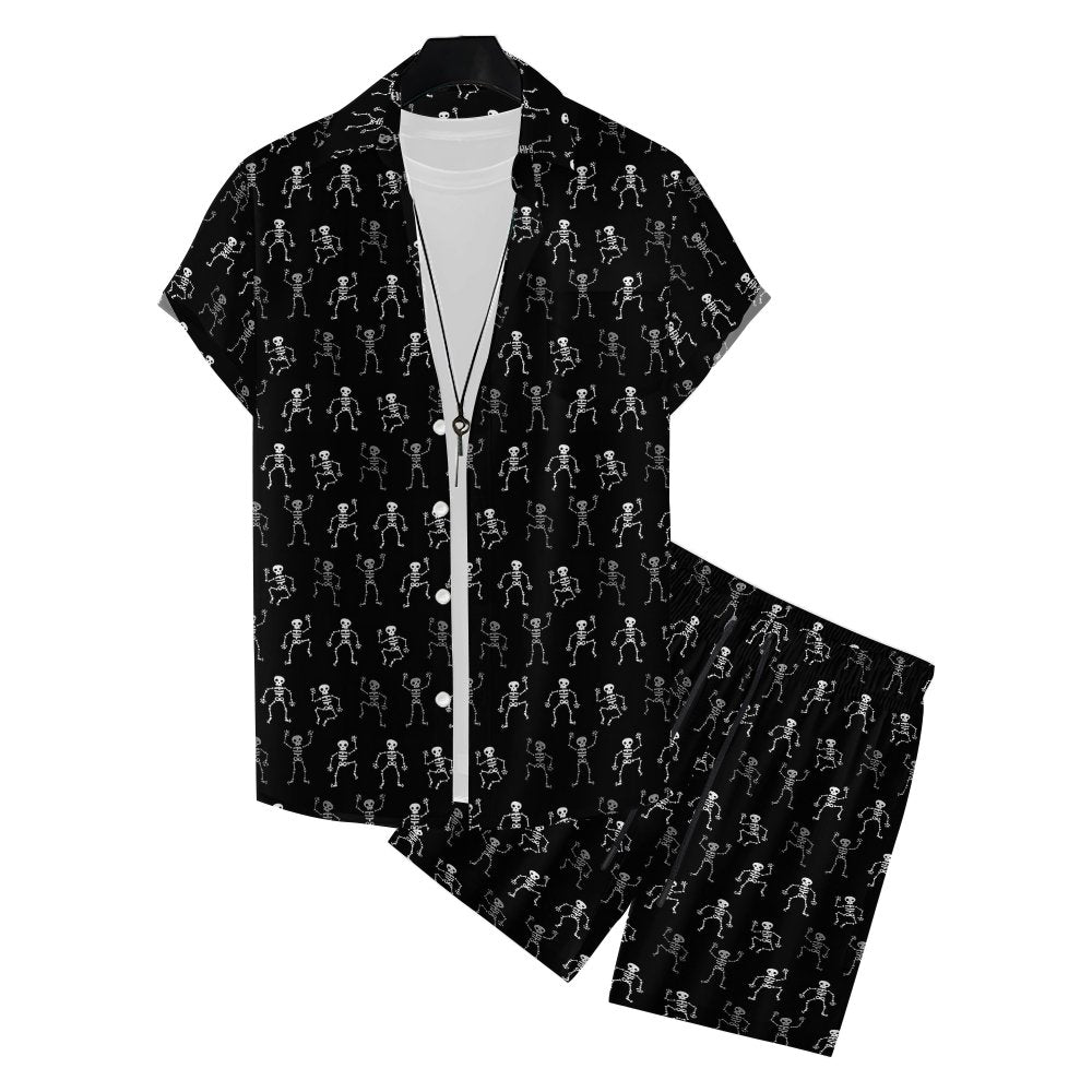 Skeleton Man Dancing Print Hawaiian Shirt Set