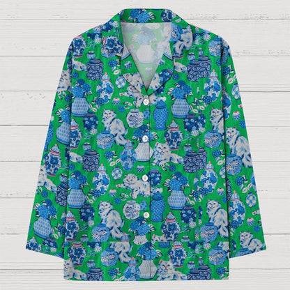 Cat Ceramic Art Pattern Geek Long Sleeve Pajama Set