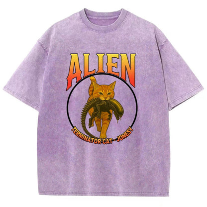Black Cat Eating Alien Vintage Distressed T-shirt