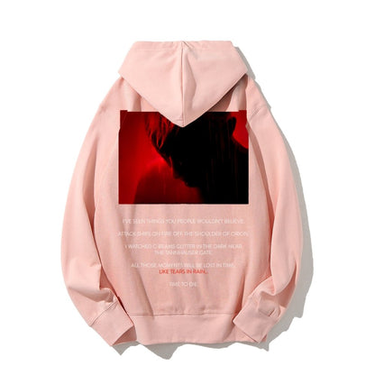 Tears in Rain-Tears in Red-Time to Die Printed Back Cotton Hoodie