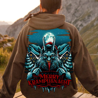 Merry Krampusnacht Christmas Geek Printed Back Cotton Hoodie