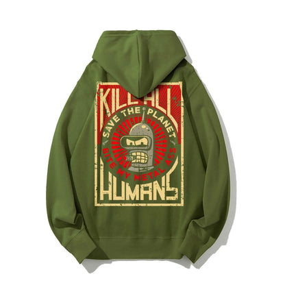 Save The Planet Kill All Humans Geek Printed Back Cotton Hoodie