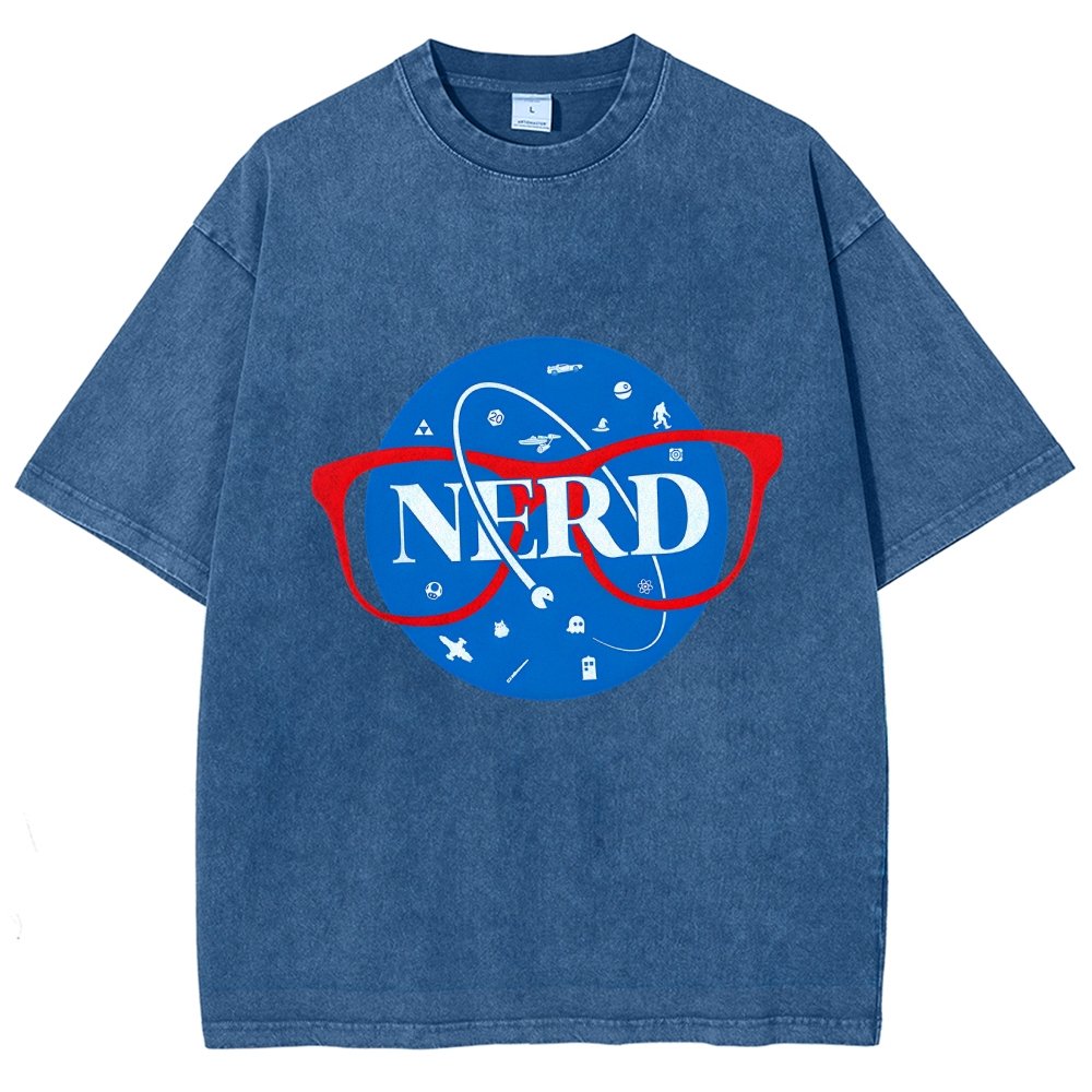 Nerdy Space Patch Vintage Distressed T-shirt