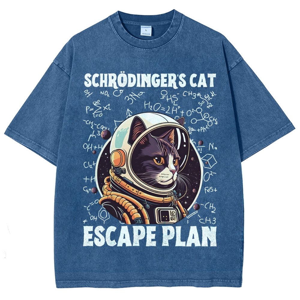 Funny Schrödinger's Cat Escape Plan Science Vintage Distressed T-shirt