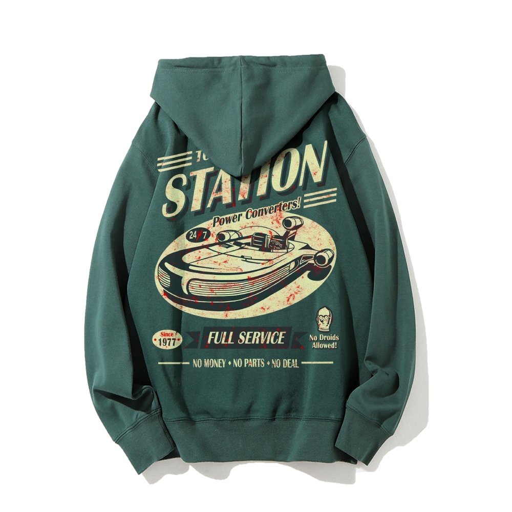Classic Printed Back Cotton Hoodie with a Fictitious Location Design