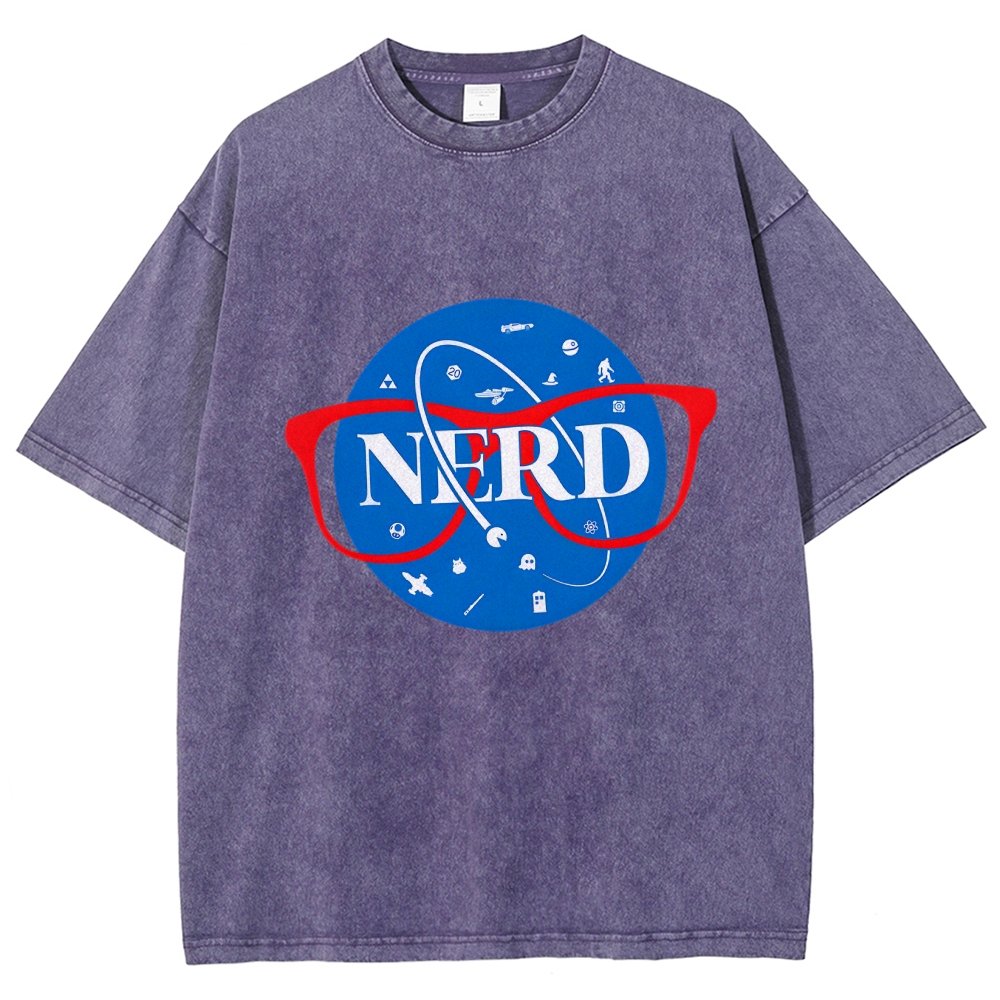 Nerdy Space Patch Vintage Distressed T-shirt
