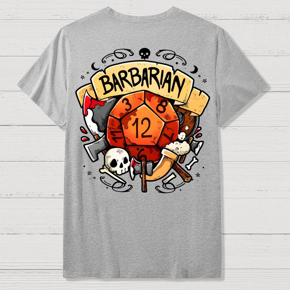 Barbarian Dice Game Front And Back Printing Geek T-Shirt
