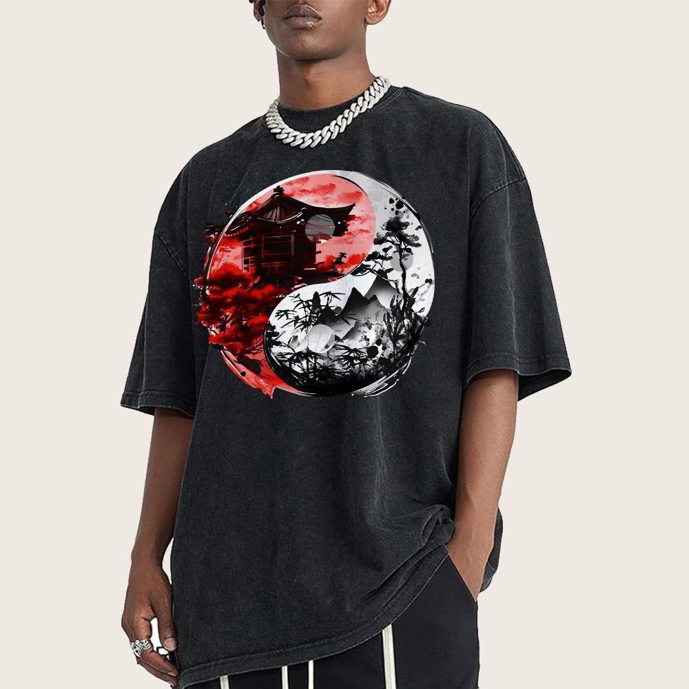 Temple Yin yang Vintage Distressed T-shirt