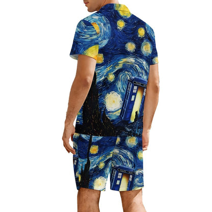 Flip The Starry Sky And Cat Hawaiian Shirt Set