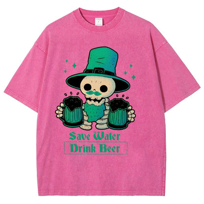 Skeleton St Patrick drinks Beer Vintage Distressed T-shirt