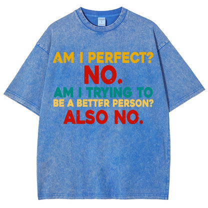 Am I Perfect No Am I Trying To Be A Better Person Also No Funny Quote Vintage Distressed T-shirt