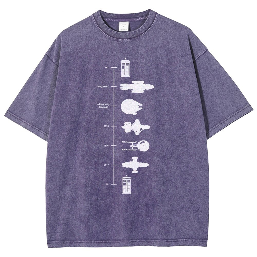 Sci-Fi Spaceship Timeline Vintage Distressed T-shirt