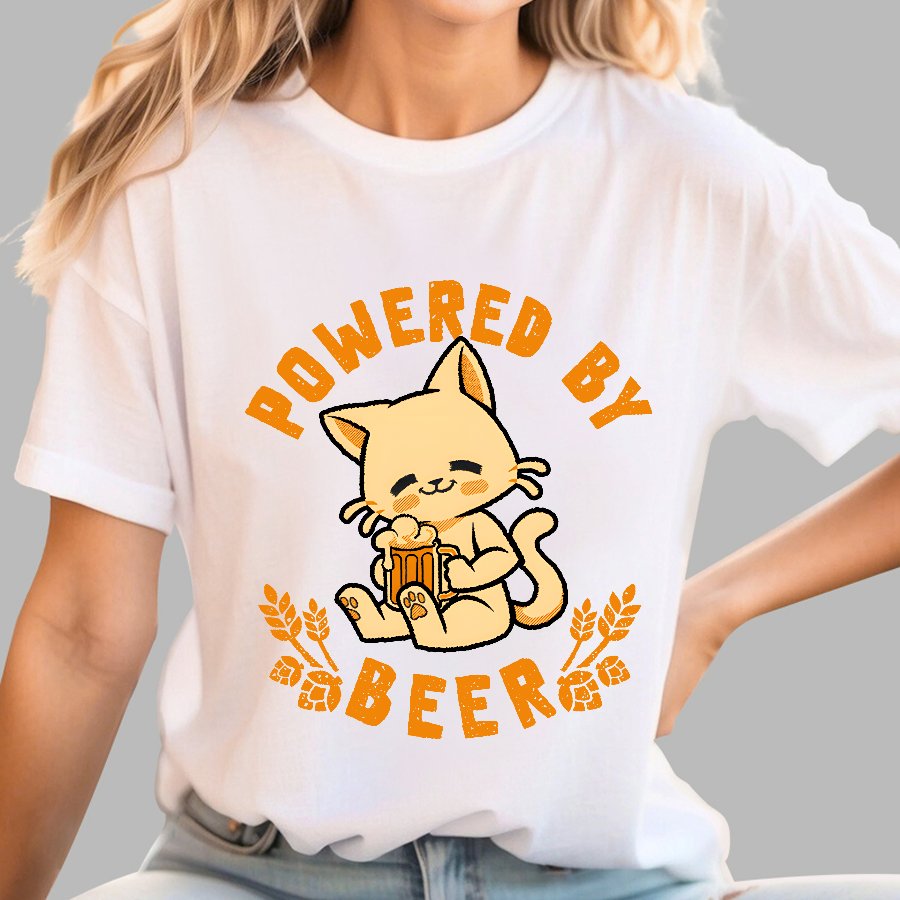 Powered By Beer Cat Geek T-Shirt