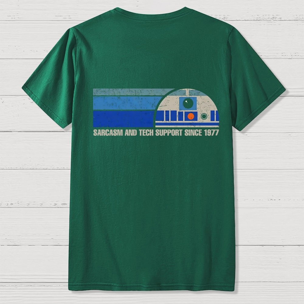 Providing Sarcasm and Tech Support Since 1977  Back Printing Geek T-Shirt