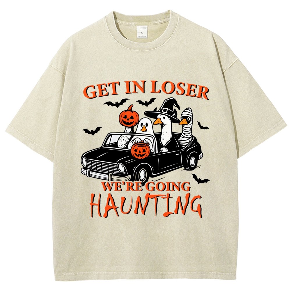 Get in Loser We’re Going Haunting Halloween Ghost Goose Vintage Distressed T-shirt