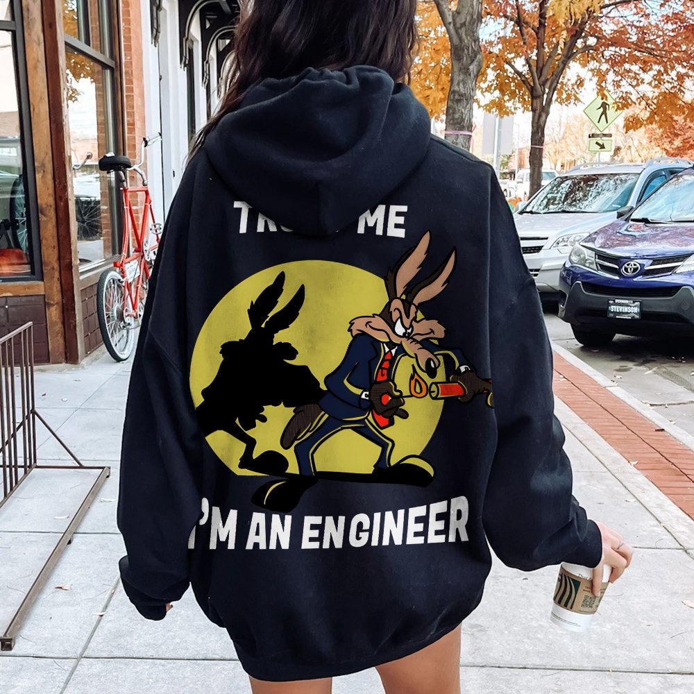 Trust Me I'm An Engineer Printed Back Cotton Hoodie
