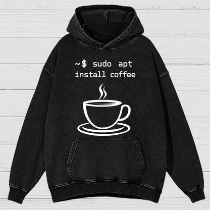 Sudo Apt-Get Install Coffee Vintage Distressed Hoodie