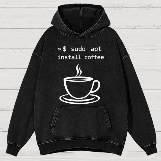 Sudo Apt-Get Install Coffee Vintage Distressed Hoodie
