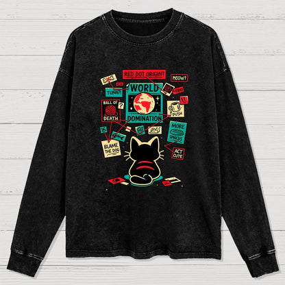 Cat Master Plan Washed Long Sleeve Tee