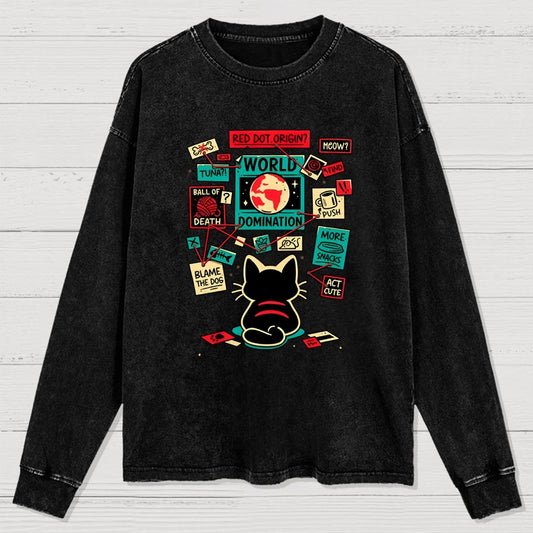 Cat Master Plan Washed Long Sleeve Tee