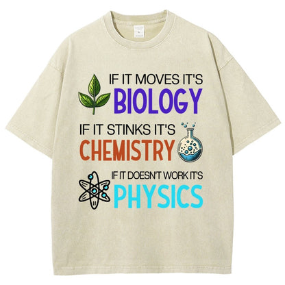If it Moves it's Biology Stinks It's Chemistry Doesn't Work it's Physics Vintage Distressed T-shirt
