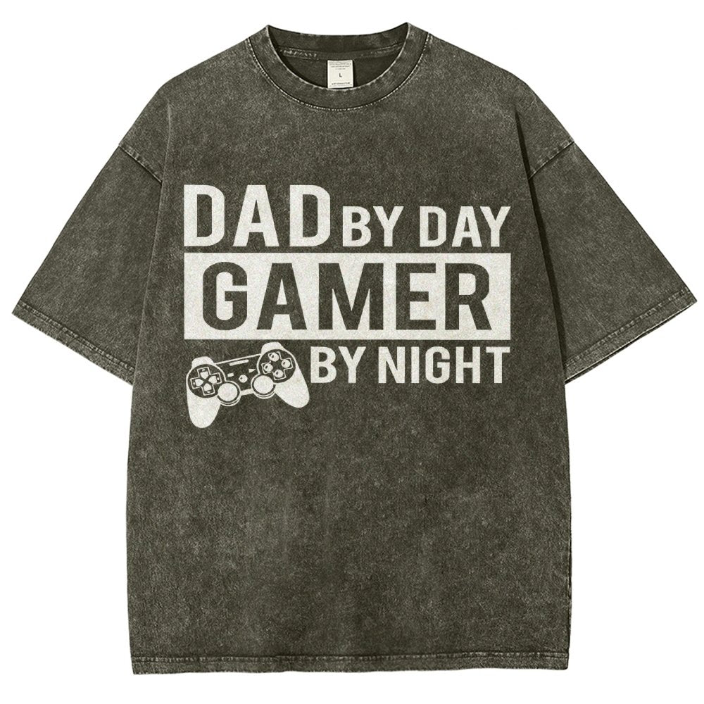 Dad By Day Gamer By Night Vintage Distressed T-shirt