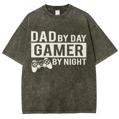 Dad By Day Gamer By Night Vintage Distressed T-shirt