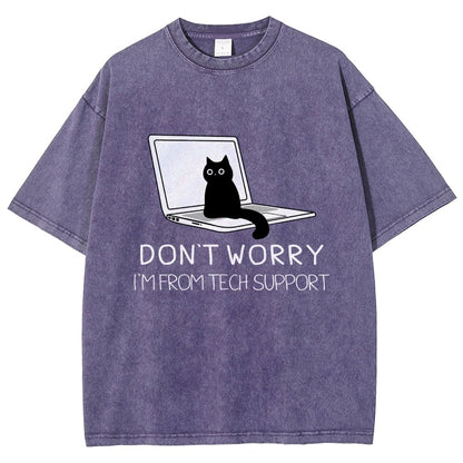 Funny Cat Tech Support  Vintage Distressed T-shirt