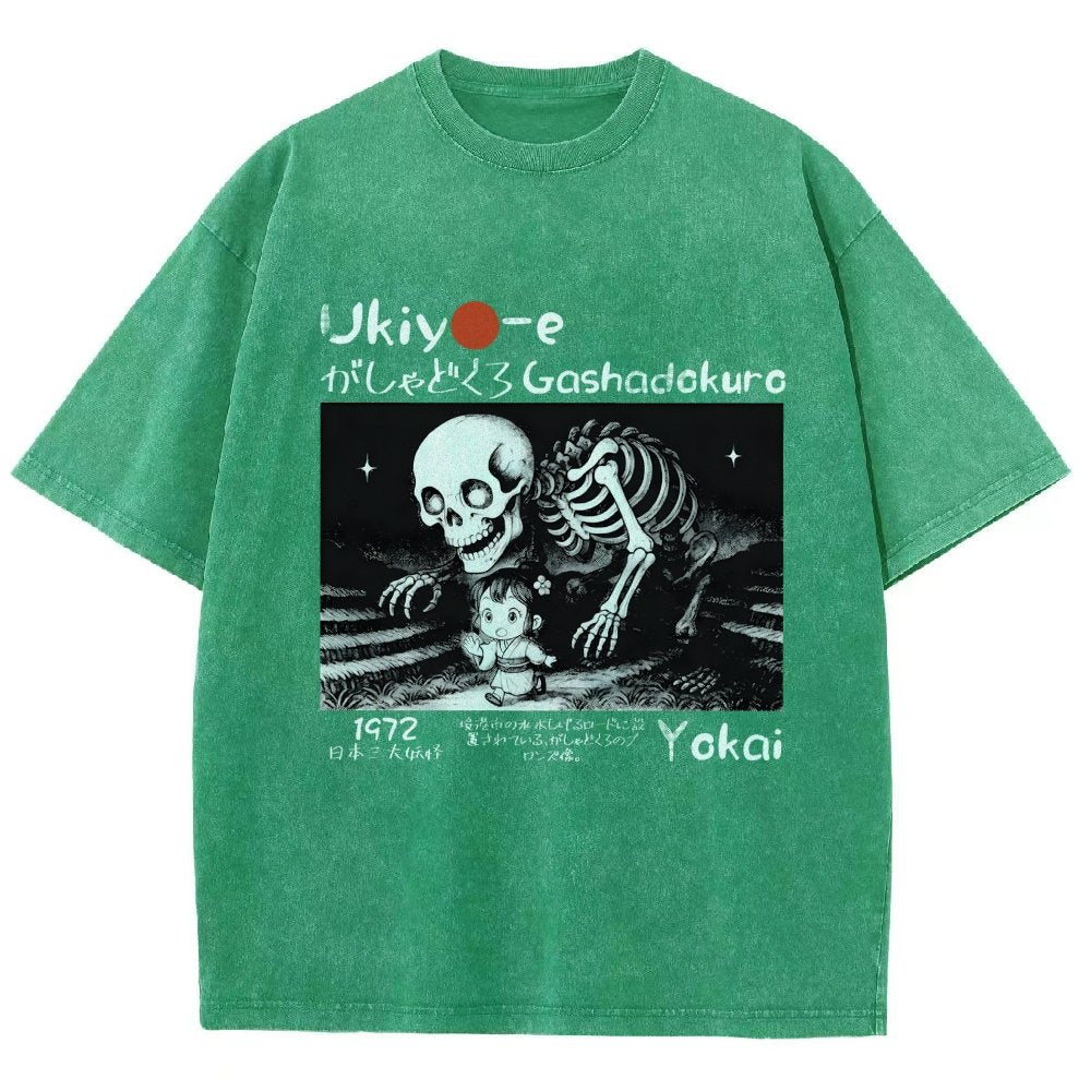 Gashadokuro Skeleton Yokai Ukiyo-e Vintage Distressed T-shirt