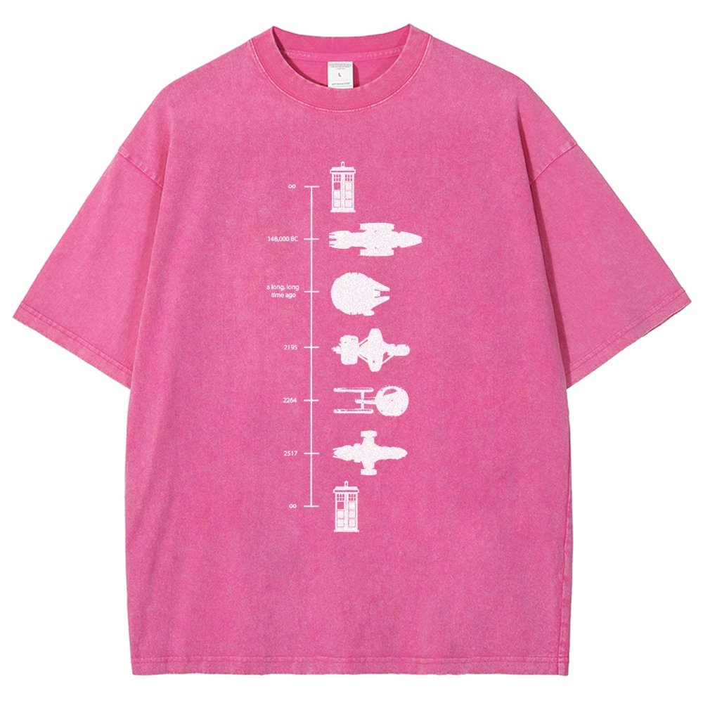 Sci-Fi Spaceship Timeline Vintage Distressed T-shirt