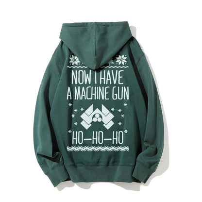 Now I Have a Machine Gun Ho-Ho-Ho Printed Back Unisex Cotton Hoodie