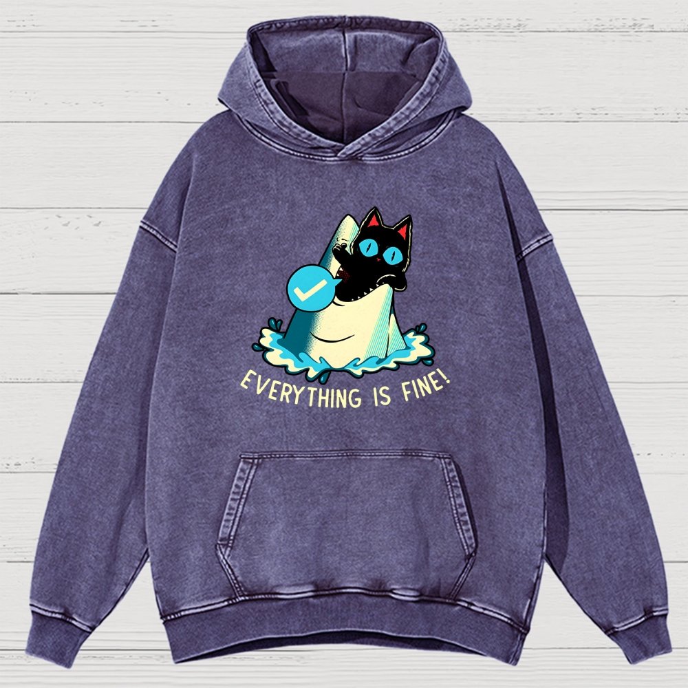 Everything Is Fine! Cat Vintage Distressed Hoodie