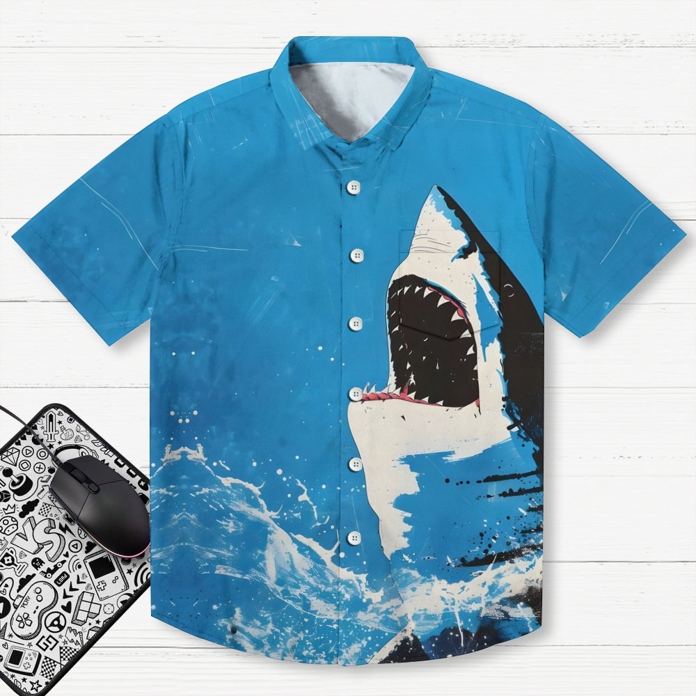 Shark Art Printed Geek Hawaiian Shirt