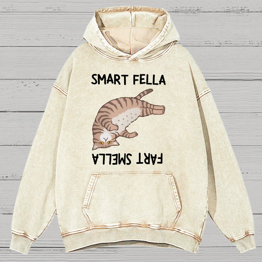 Smart Fella Fart Smella  Funny Cat Pun Vintage Distressed Hoodie