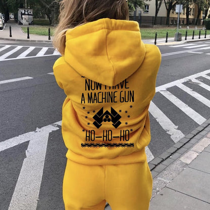 Now I Have a Machine Gun Ho-Ho-Ho Printed Back Unisex Cotton Hoodie